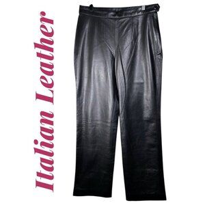 VINTAGE Y2K ITALIAN LEATHER STRAIGHT LEG SIDE ZIP PANTS BLACK,‎  28 X 30